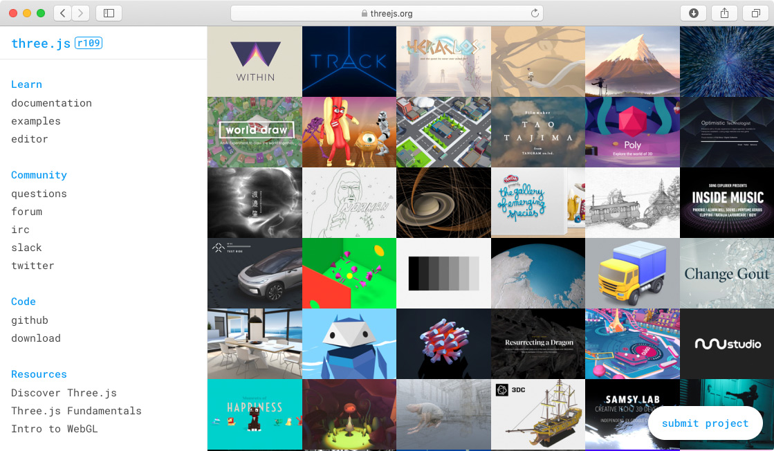 THREE.js Webseite und Dokumentation